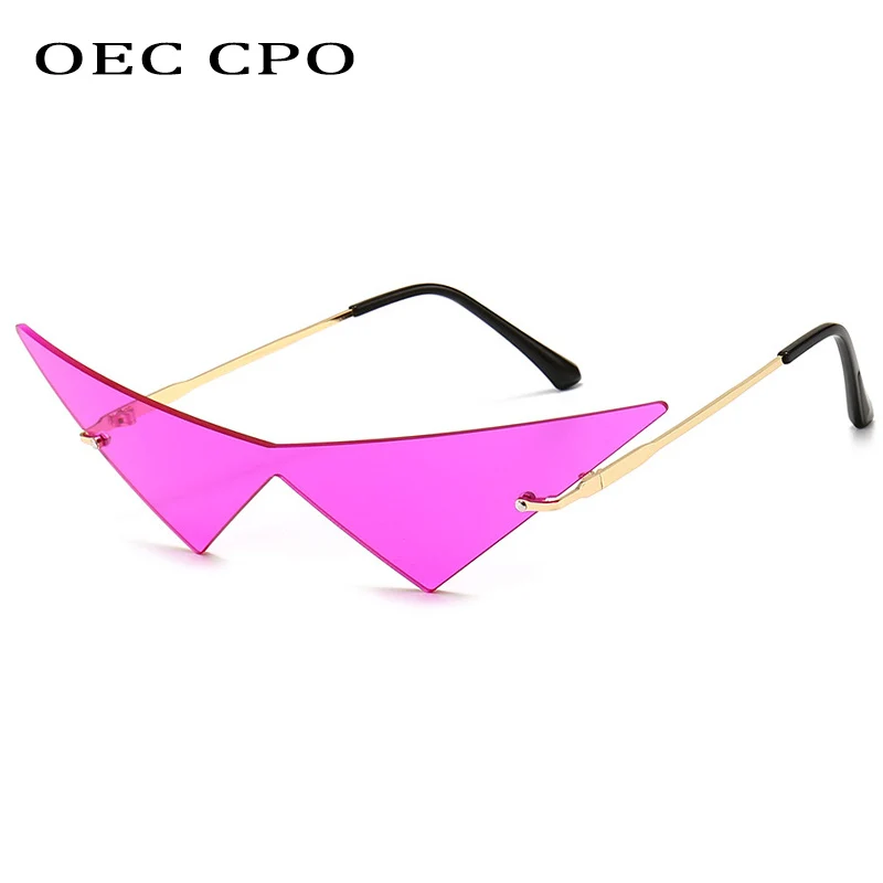 OEC-gafas de sol con forma de ojo de gato para hombre y mujer, lentes sin montura de una pieza, triangulares, UV400