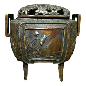 

LaoJunLu A Piece Of Old Copper Tire Desk Ya Playing Incense Burner "The Year Of The Lotus" Imitation antique bronze
