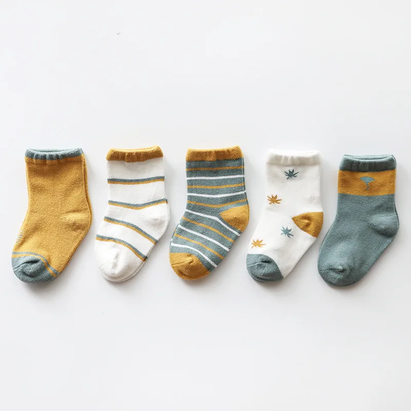 5 пар/лот, детские носки для девочек, хлопковые носки для мальчиков, осенне-зимние носки для девочек, детские носки с рисунком для мальчиков 0-8 лет - Цвет: maple leaf