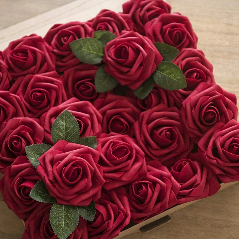 

Artificial Flowers Blush Roses 50Pcs Real Looking Fake Roses W/Stem for DIY Wedding Bouquets Centerpieces Bridal Shower Party Ho