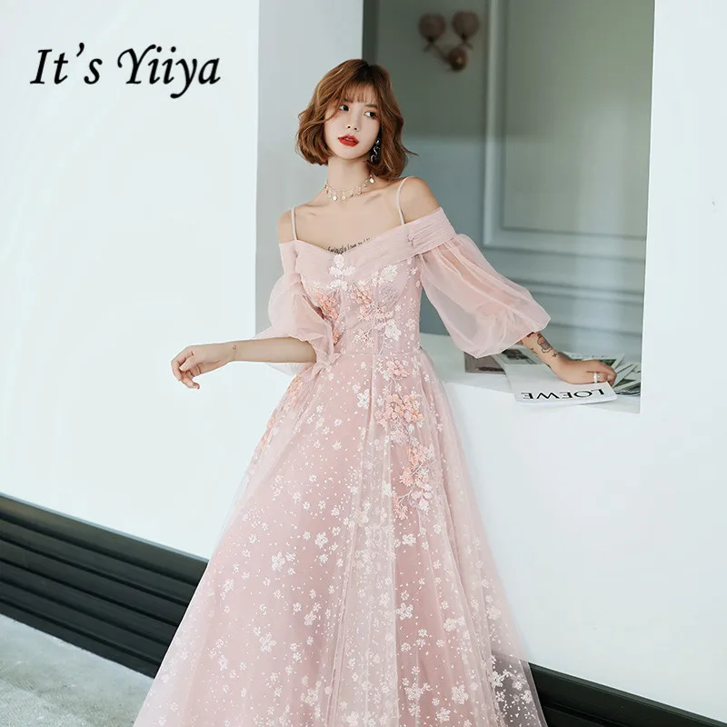 Het Yiiya Avondjurk Boothals Applicaties Roze Formele Gowns Lange Plus Size Avondjurken Elegant Lace robe de soiree LF167 Het Yiiya Avondjurk Boothals Applicaties Roze Formele Gowns Lange Plus Size Avondjurken Elegant Lace robe de soiree LF167