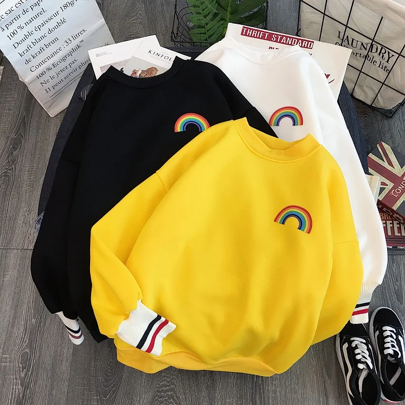 

Rainbow plus size 2020 fashion Women Hoodies korean style tops Kawaii Sweatshirts oversized Pullovers Casual Streetwear clothes