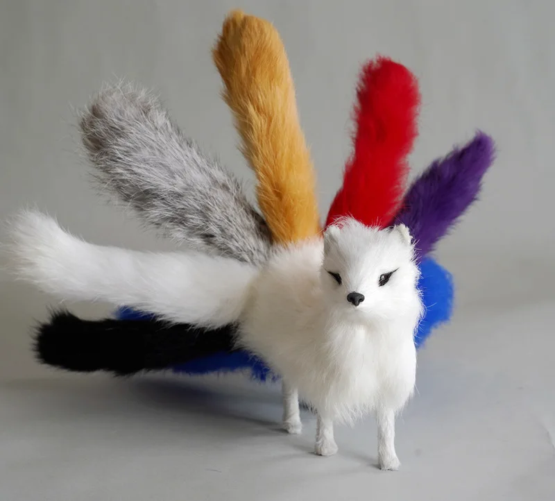simulation nine-tails fox model plastic&furs colorful tail fox
