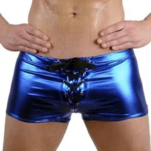 

Men's Shiny Panties Tether Hologram Elastic Waistband Trunks Sexy Boxer Shorts Male Patent Leather Underwear