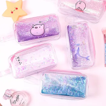 

Cherry Blossom Pig Pencil Bag Korean Version of Large-capacity Transparent Pencil Case Creative Stationery Box