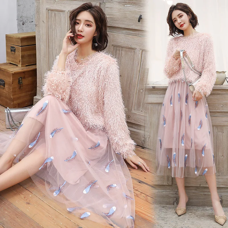 

Spring And Autumn Full Body Dress Two-Piece Set 2020 New Style Ocean Elegant Slimming by Age Early Spring WOMEN'S Dress Trend