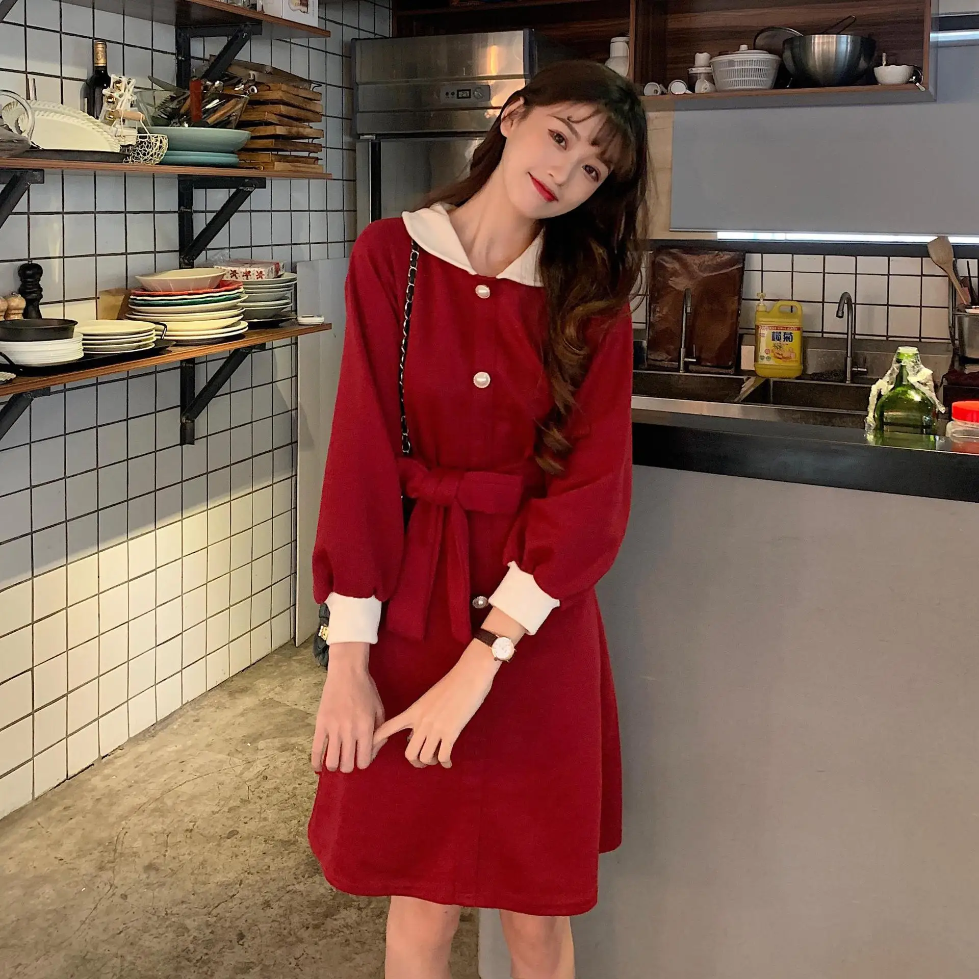 

2020 Spring New Style Dress Women's Waist Hugging Slimming Elegant Hong Kong Style Dress Hepburn Skirt