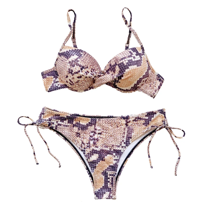 

Quanss New Snake Print Underwire Push Up Tanga Bikini Women Swimsuit Two Piece Set Summer BeachWear Swimming Bathing Suit