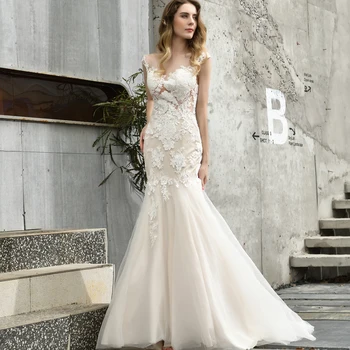 

New Wedding Dresses Mermaid 2020 Appliques Tulle Customizd Size Plus Size Wedding Gown Grils Bride vestido de noiva sereia