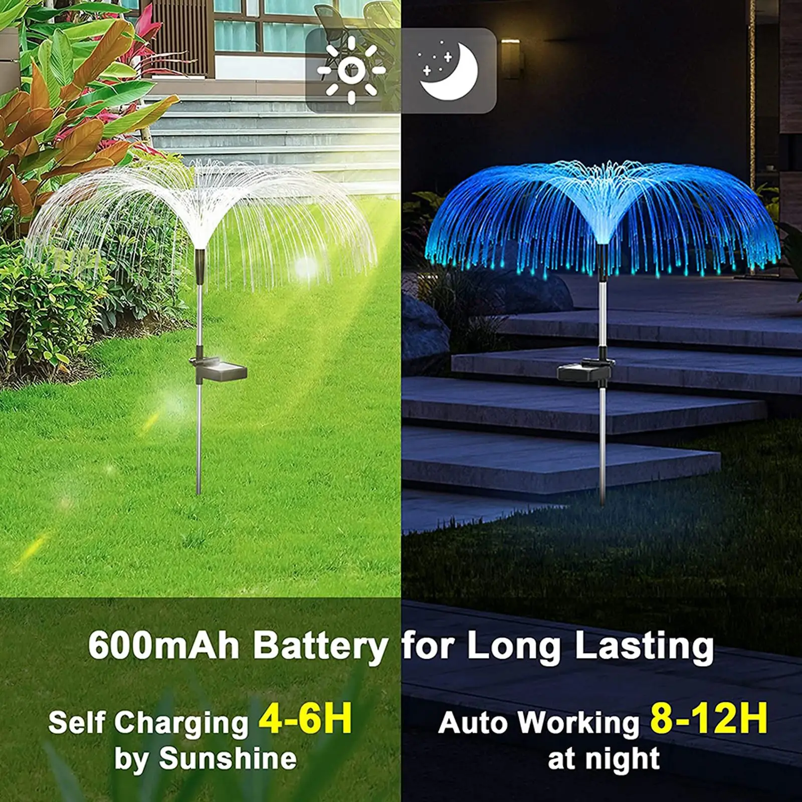 LED Solar Powered Color Changing Jellyfish Stake Fairy Lights Garden Path Lamps 