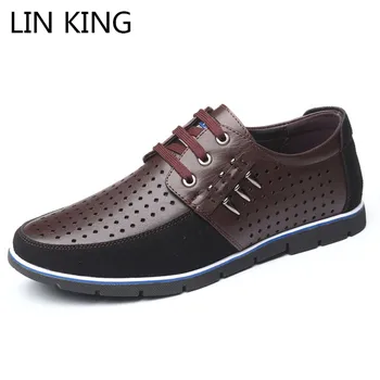 

LIN KING New Big Size 48 Men Casual Shoes Leather Lace Up Man Loafers Fashion Pierced Male Comfortable Shoes Mens Classic Shoes