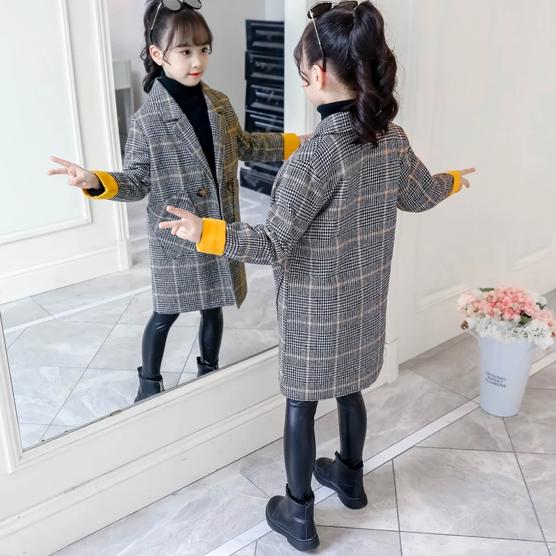 

Teenage Kids Jackets For Girls 10 12 Years Girls Plaid Coat 2019 Autumn Winter New Korean Long Windbreaker Children's Wool Coat