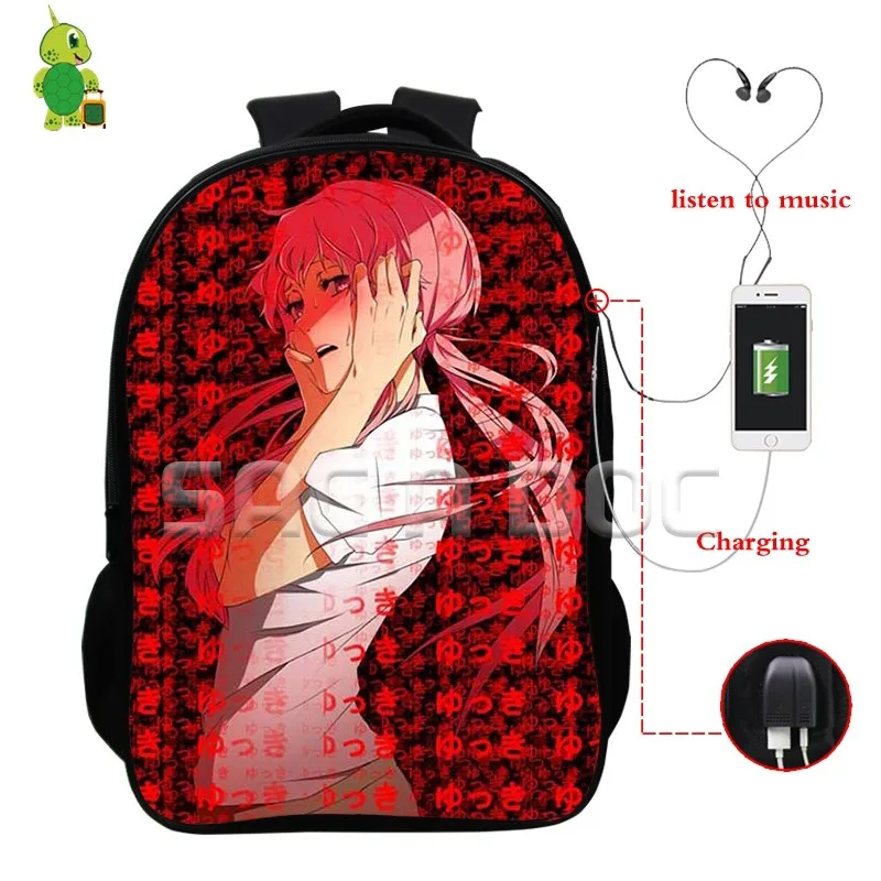 Аниме будущий дневник Mirai Gasai Yuno рюкзаки многофункциональные USB зарядка Разъем