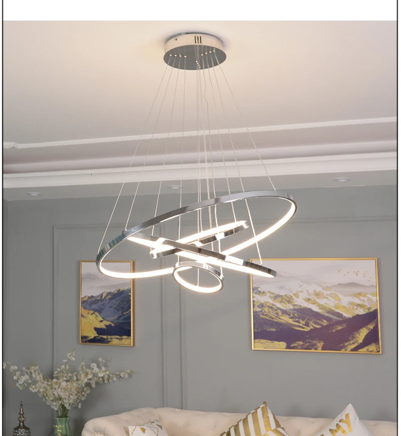 Современный светодиодный подвесной светильник, декоративное кольцо, светильники, круглый алюминиевый светильник для столовой, гостиной, для спальни, домашняя люстра с подвесками