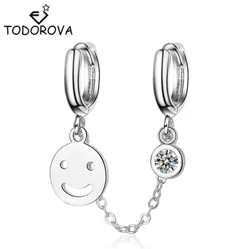 

Todorova 1PC Smile Zircon Pendant Double Ear Hole Huggie Hoop with Tassel Chain Earring for 2 Piercing Fashion Women Jewelry