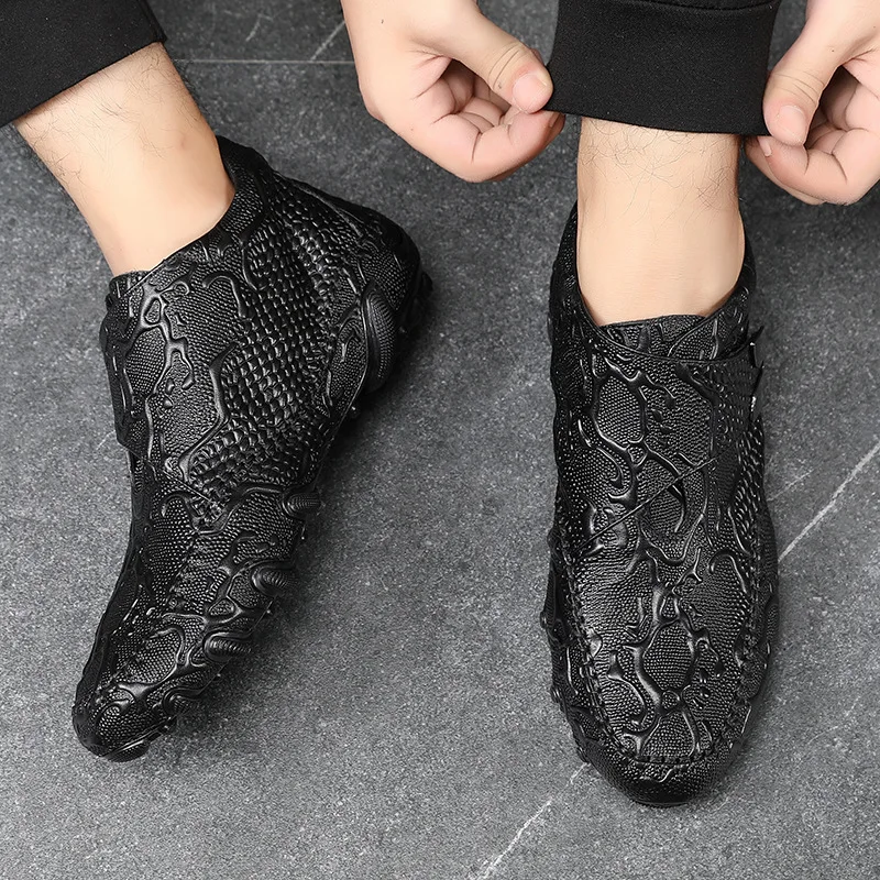 Famous Luxury Ankle Boots Mens Shoes Genuine Leather Shoes Loafer Cow Leather Crocodile Pattern Hasp Casual Shoes - Image 6