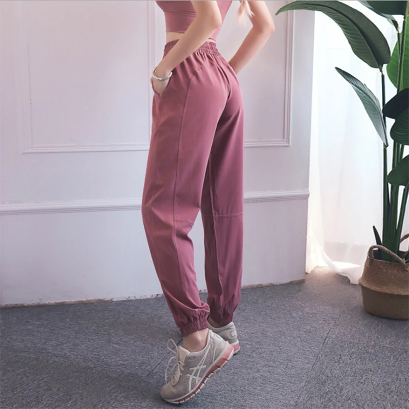 Female Yoga Training Pants Sports Trousers Exercise Fitness High Waist Drawstring Running Jogging Pants Workout Yoga casual sports pants