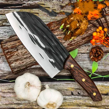 

7 inch Handmade Forged Kitchen Knife Butcher Meat Chopping Cleaver Chinese Chef Knife 5CR15 Stainless Steel
