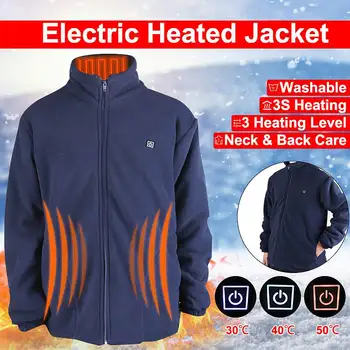 

Men Heated Jacket Coat Winter Windproof USB Infrared Long Sleeve Hooded Heating Jacket Outdoor Electric Thermal Clothing