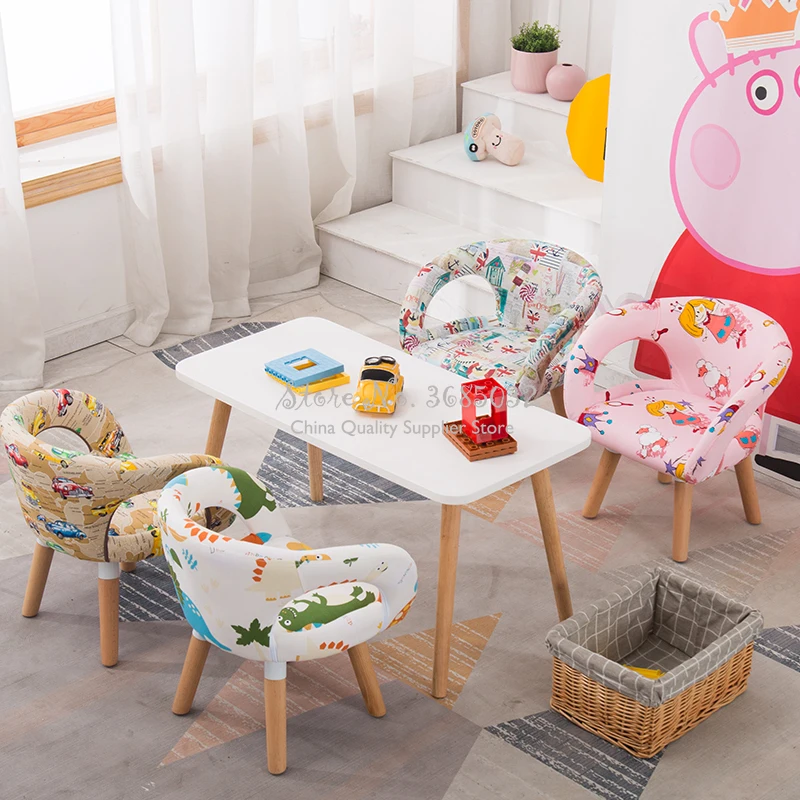 Children Table and Chair Kindergarten Wooden Stool Cartoon Sofa Lovely Baby Dining Table Stool Kids Furniture Toddler Chairs