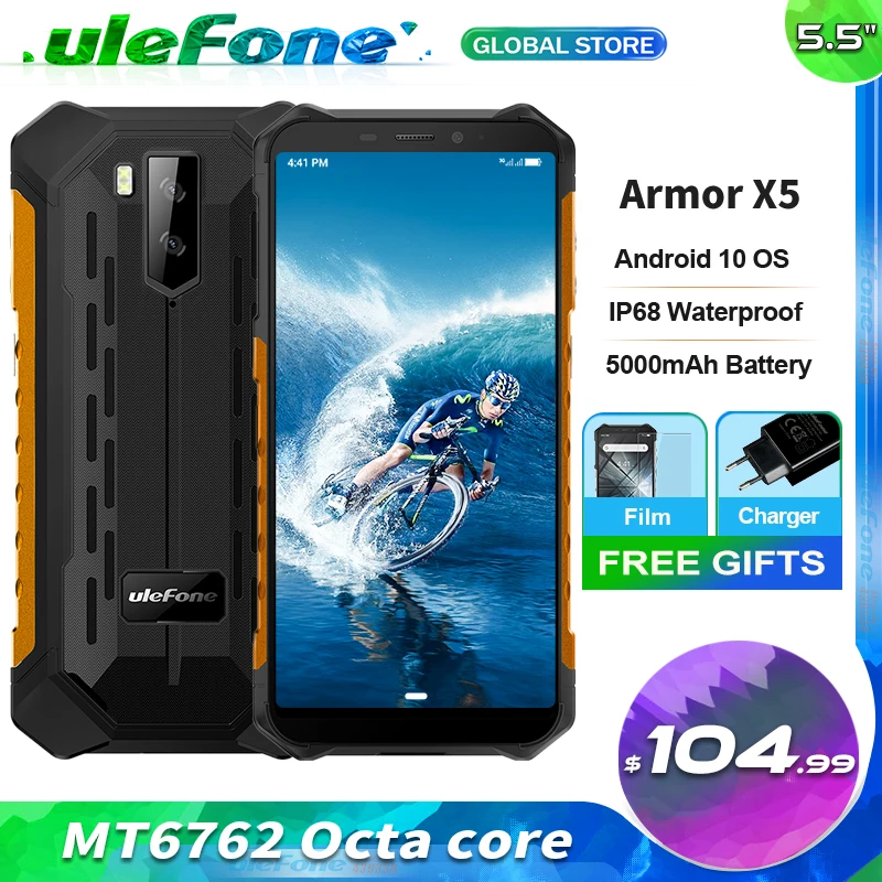 Ulefone Smartphone armadura X5 Android 10,0 de 5,5 HD + 3GB RAM 32GB ROM NFC identificación facial Dual SIM 4G LTE móvil teléfono