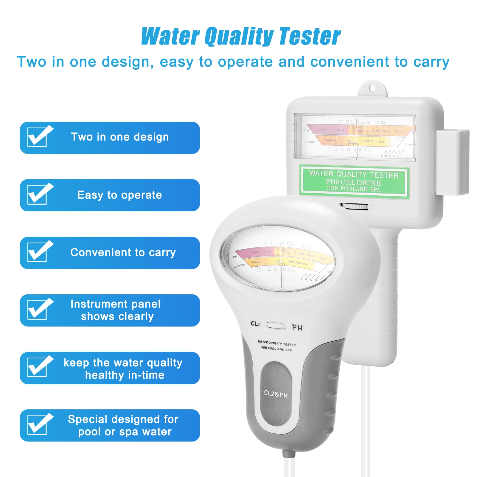 height measurement device KKMOON 2 in 1 PH Chlorine Meter Tester PC-102 PH Tester Chlorine Water Quality Testing Device CL2 Measuring For Pool Aquarium dial gauge