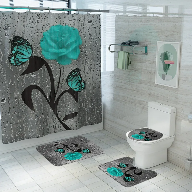 bath mat and shower curtain set