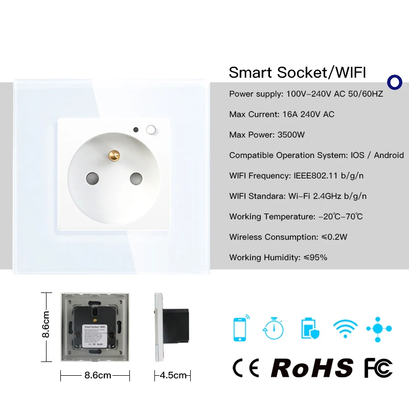 FR WiFi умная настенная 16А розетка стеклянная панель французский умный жизнь/туя пульт дистанционного управления, работает с Amazon Echo Alexa Google Home