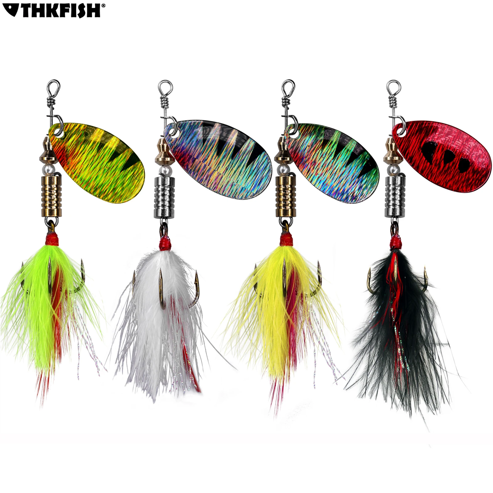 4pcs/lot Fishing Spinner Bait 6.3g Metal Spoon Fishing Hard Bait With  Feather Treble Hooks Bass Fishing Tackle