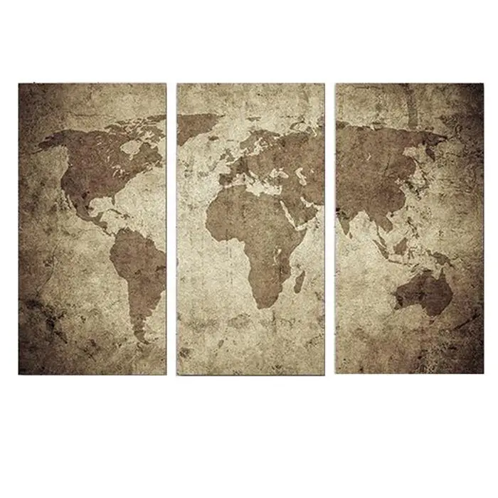 3 шт. карта мира Холст Картина винтажный домашний стиль как картина украшение стены искусства