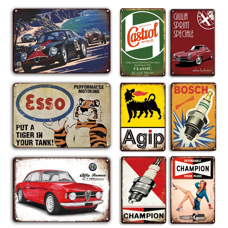Esso Oil Tiger Garage VINTAGE ADVERTISING ENAMEL METAL TIN SIGN WALL PLAQUE
