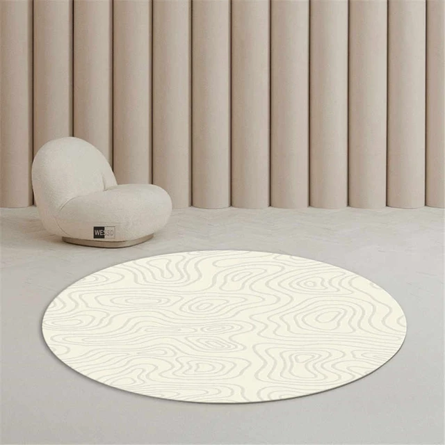 Tapis rond beige géométrique abstrait nordique, tapis doux moderne