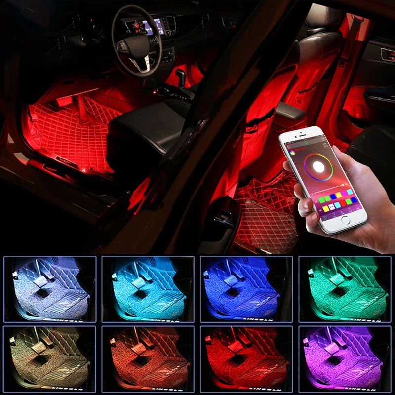

36 LED Car Foot Light Ambient Lamp With USB Bluetooth App Remote Control Multiple Modes Automotive Interior Decorative Lights