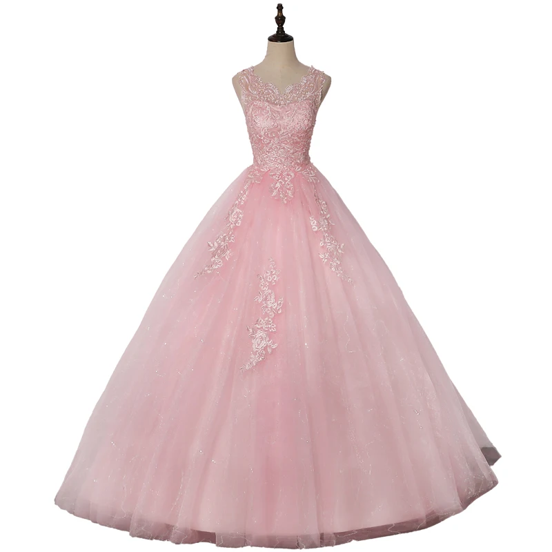 Walk Beside You Ball Gown Pink Quinceanea Dress 2023 Long Sleeveless Sequined Lace Applique vestidos de 15 anos 2020 robe de bal