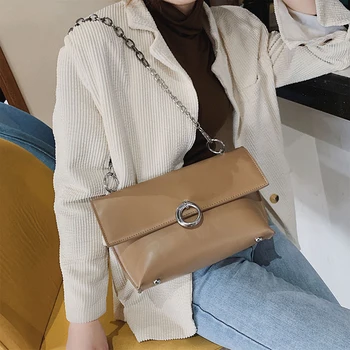 

Retro Round Buckle Women's Handbags Purse Women Pu Chains Shoulder Bags Woman Envelope Clutch Ladies Leather Messenegr Bags 2019