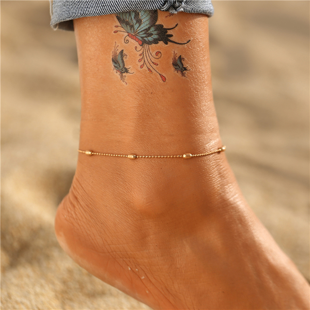 Gold Butterfly Anklets For Women Fashion Siilver Color Beads Anklet Summer Beach Ankle Bracelet Foot Chain Jewelry