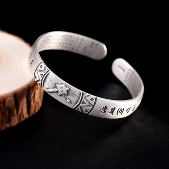 

999 Sterling Silver Ornament Buddhist Heart Sutra Ladies' Bracelet Six-Character Mantra