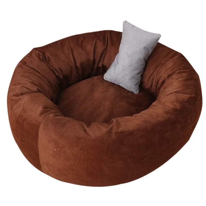 Pets Shag Plush Donut Cuddler Calming Bed Round Plush Cat Dog Mat Sleeping Bed with Pillow E2S