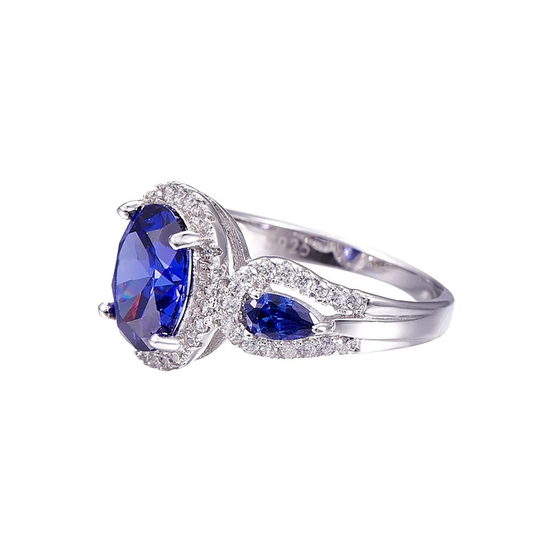 Кольцо из серебра 925 пробы Bague Ringen для женщин, роскошные вечерние кольца 8*10 мм, сапфир, ювелирные изделия для девушек, голубой циркон, Size6-10