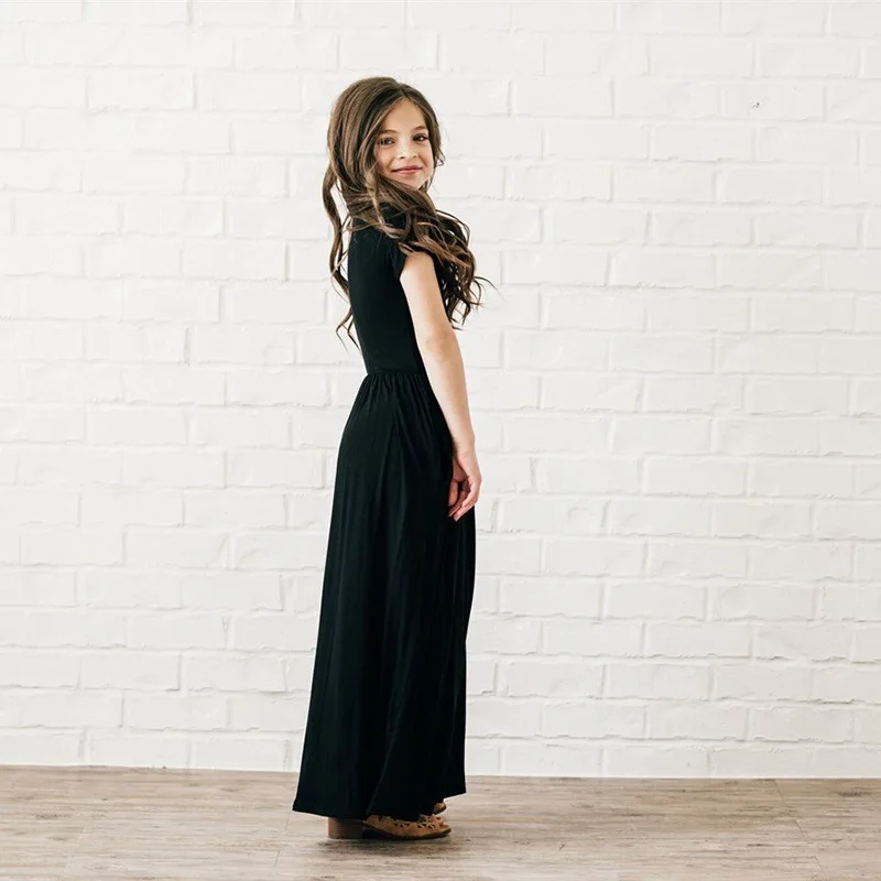 1-10Yrs Summer Baby Girls Bohemian Long Printing Birthday Party Maxi Dress with Pocket Floral Casual Children Girls Beach Dress