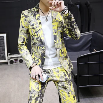 

2019 Pack Personality Pattern Letter Printing Suit Two Piece Suit