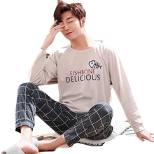 Пижама с длинными рукавами, хлопковый пижамный комплект, Мужская пижама большого размера, Повседневная Пижама, пижама, мужской пижамный комплект