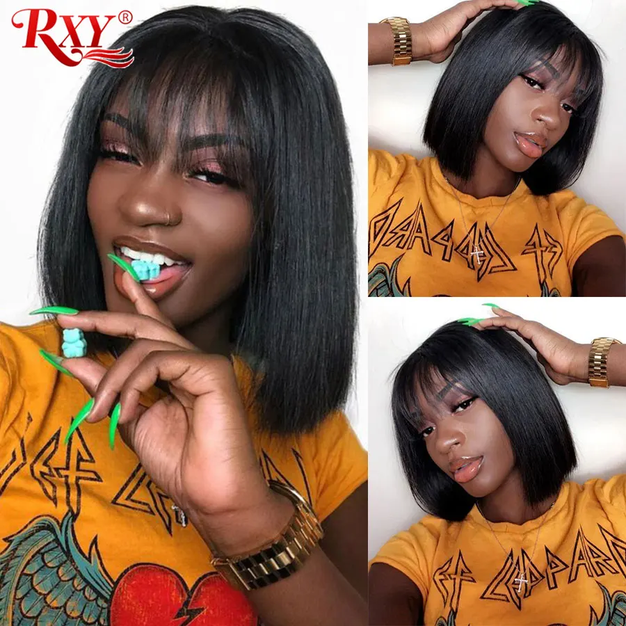 Buy Bob-Wig Wigs Bangs Human-Hair-Wigs Full-Machine RXY Black Straight Brazilian PU  5BypYxY7d