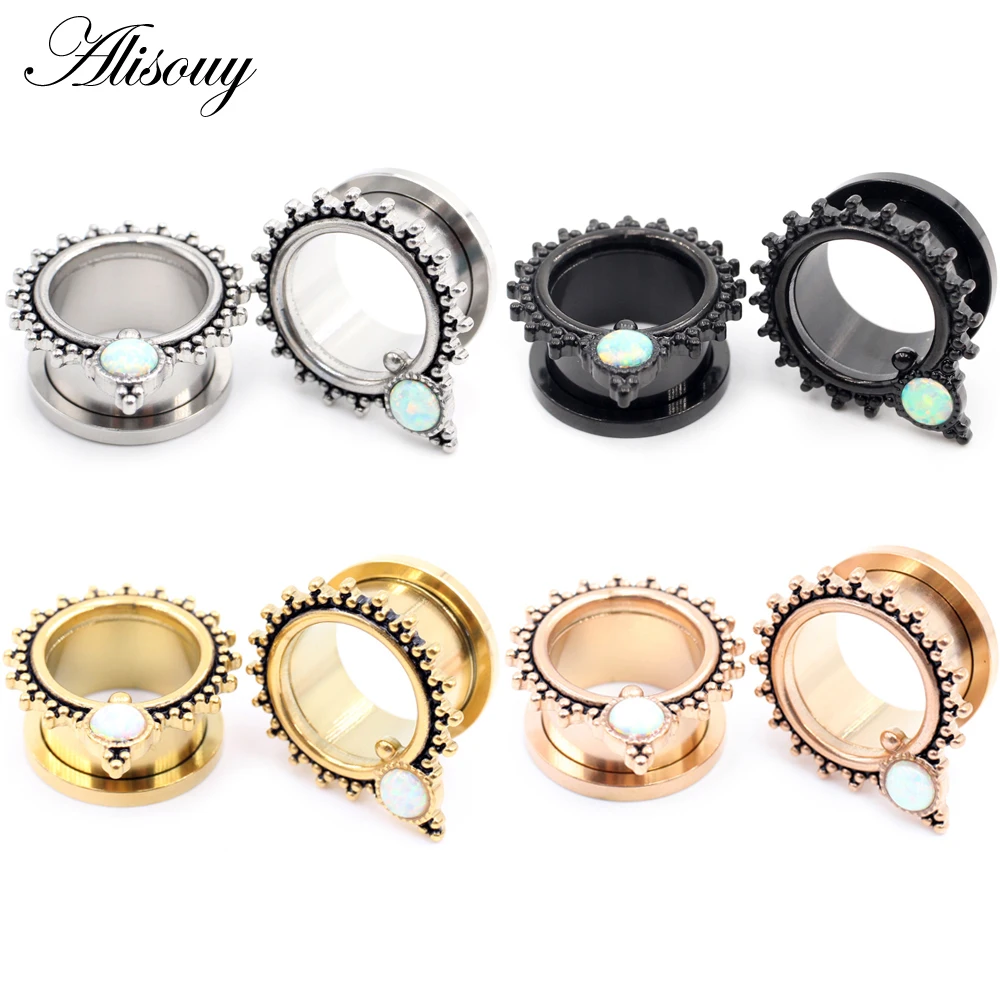 

Alisouy 2pcs 6-25mm Stainless Steel Opal Screw Ear Tunnels Plugs Flesh Expander Stretcher Gauges Earrings Body Piercing Jewelry