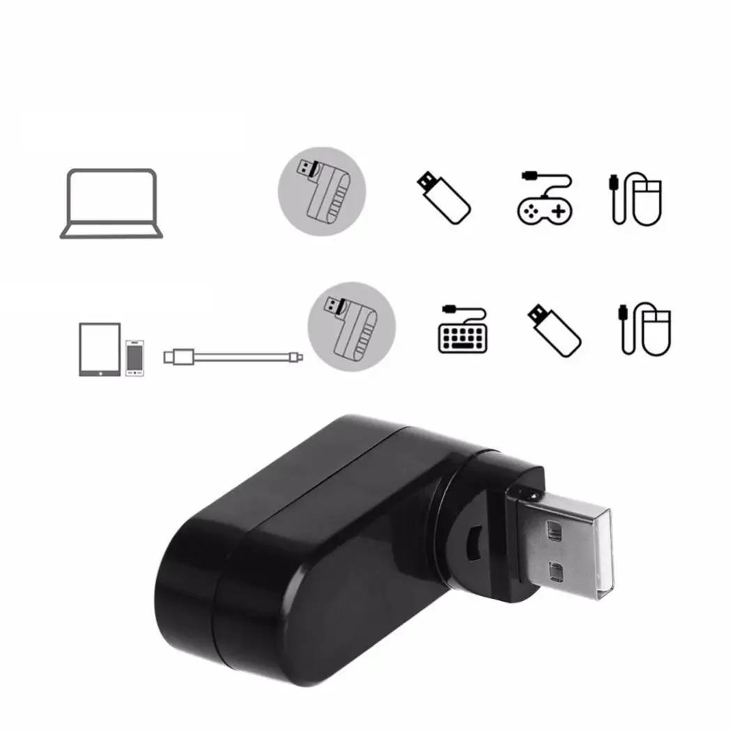 Вращающийся высокоскоростной 3 порта USB Spliter HUB 500mA сплиттер Spliter адаптер-20-75 градусов-40-85Degree 5V