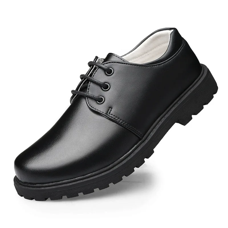 Черная кожаная Школьная обувь для мальчиков; модельные туфли на шнуровке