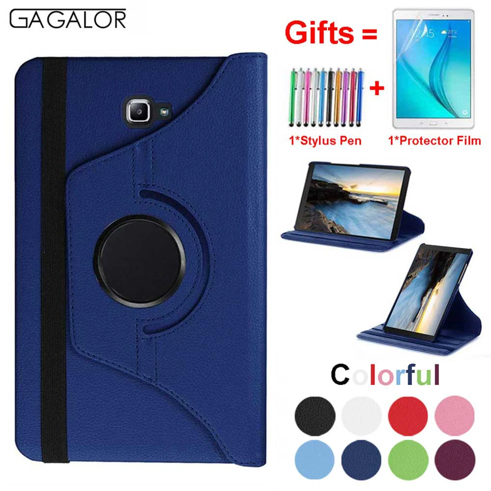 

For Samsung Galaxy Tab A 10.1 Case 2016 Tablet SM-T580 SM-T585 T580N T585N,Slim PU 360 Rotating Folio Stand Cover With Pen+Film