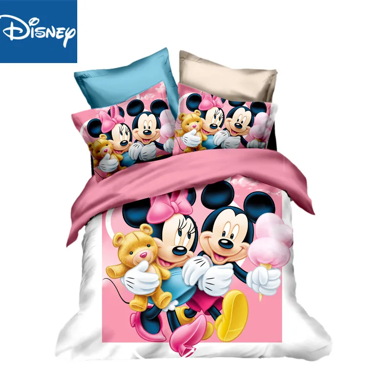 

Bedding set mickey mouse double size duvet covers for children bed decoration queen 3 pcs cartoon birthday presents minnie mouse