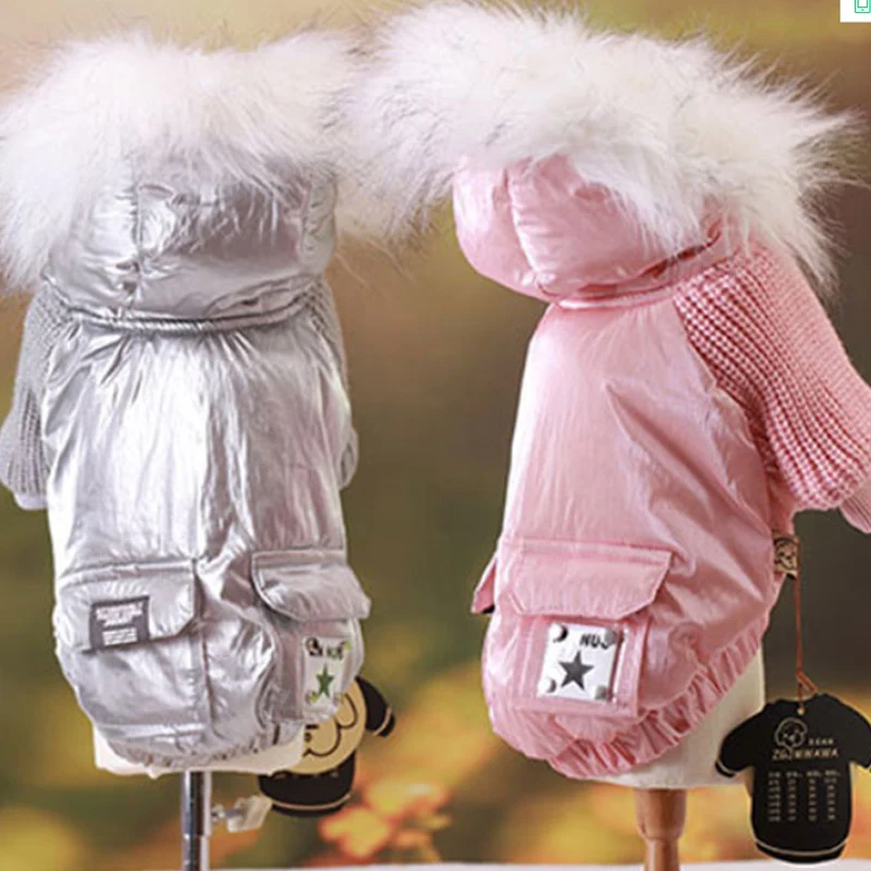 

Boy/Girl Dog Overalls Winter Warm Waterproof Dog Down Jacket Reflective Jumpsuit for Small Dogs Zippered Pet Clothes Snowsuit