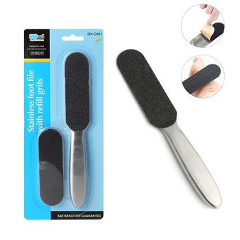 

1pc Stainless Steel Double Side Foot File 10pcs Sanding Papers Rasping Callus Dead Skin Remover Pedicure Feet Care Tool 21*3.5cm